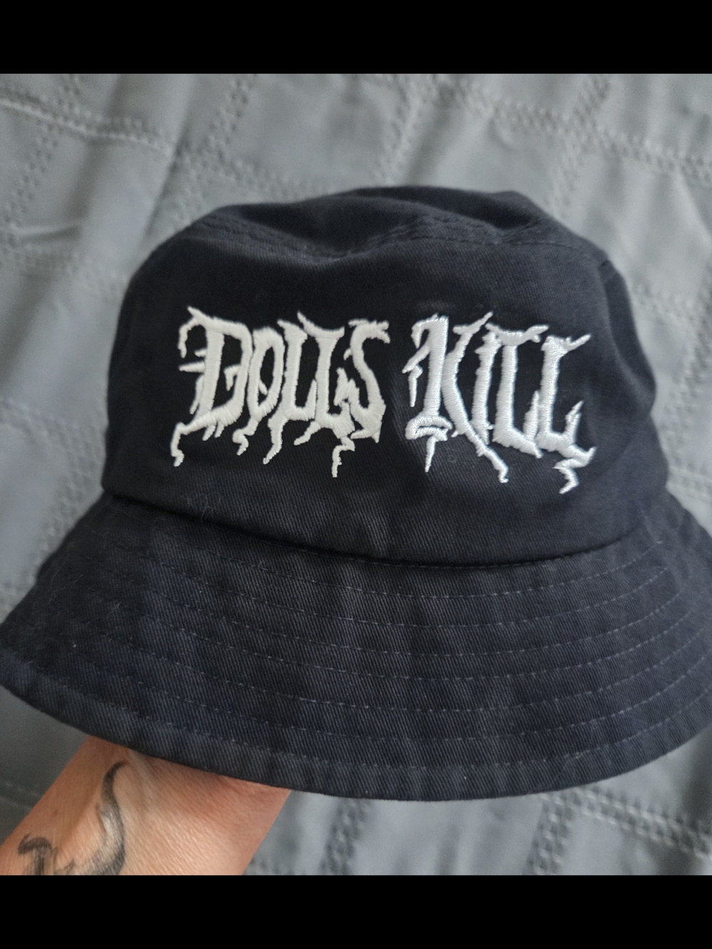 Dolls Kill Black Embroidered Bucket Hat
